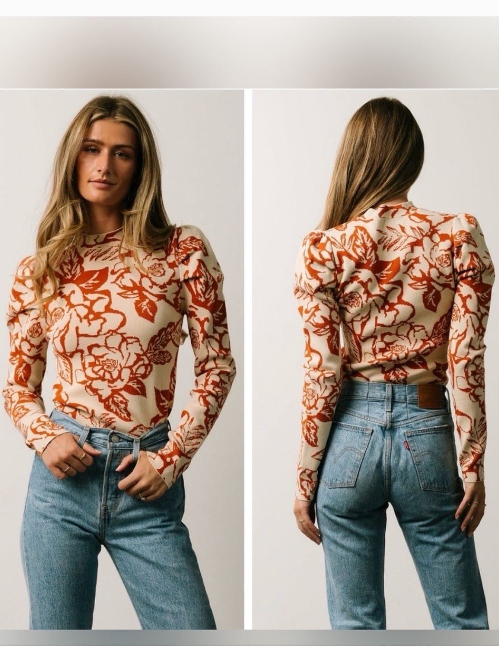 Baltic Born Sebastian Puff Sleeve Floral Intarsia Knit Sweater XL - Picture 2 of 9
